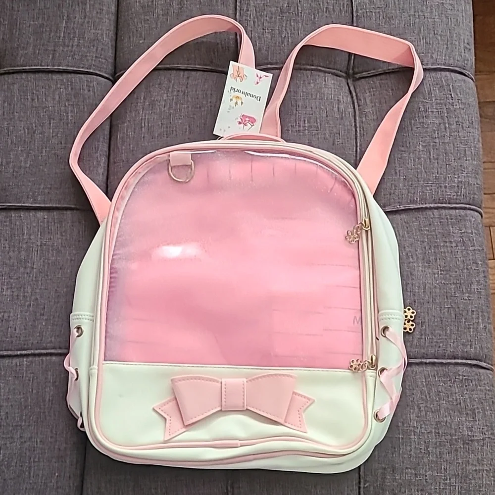 Donalworld white Pink bow backpack faux leather‎ NWT